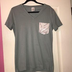 pink short sleeve v neck top size xs